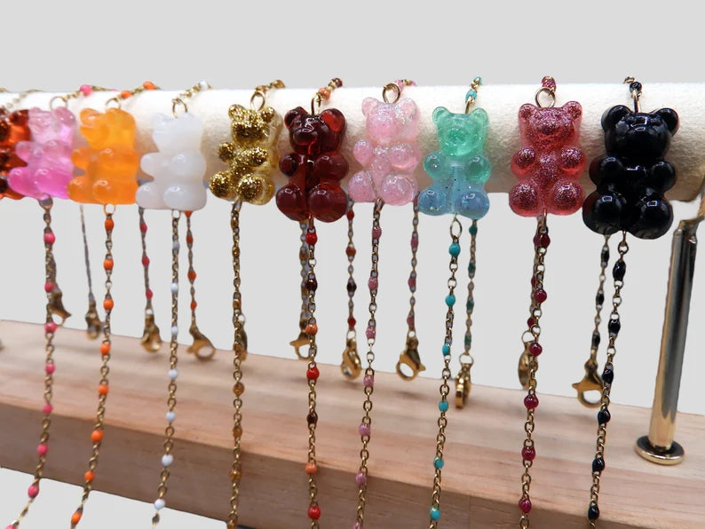 Bracelet Ourson Bonbon Translucide Couleur - Acier Inoxydable Doré