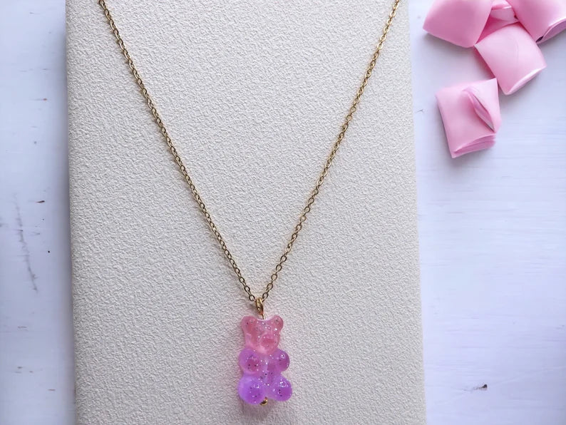 Collier Ourson Bonbon Translucide - Acier Inoxydable Doré