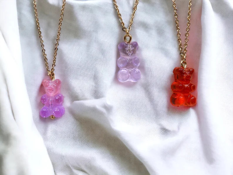 Collier Ourson Bonbon Translucide - Acier Inoxydable Doré