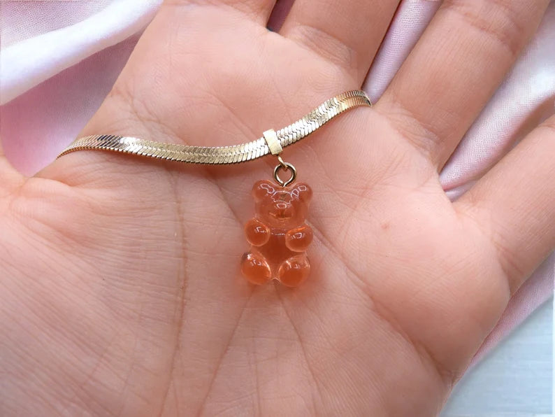 Collier Ourson Bonbon Translucide - Acier Inoxydable Doré