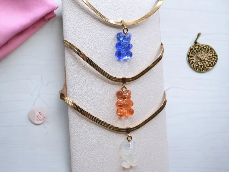 Collier Ourson Bonbon Translucide - Acier Inoxydable Doré