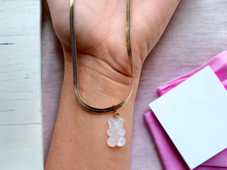 Collier Ourson Bonbon Translucide - Acier Inoxydable Doré