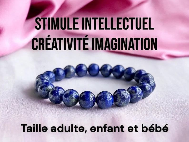 Bracelet Pierre Naturelle - Lapis Lazuli - Stimule Intellectuel Créativité Imagination