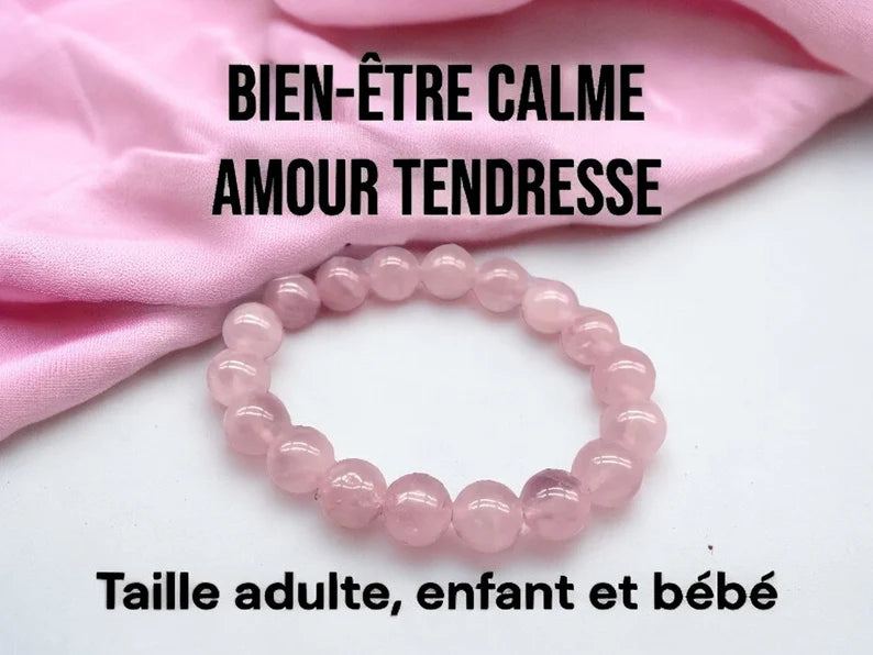 Bracelet Pierre Naturelle - Quartz Rose - Bien être Calme Amour Tendresse