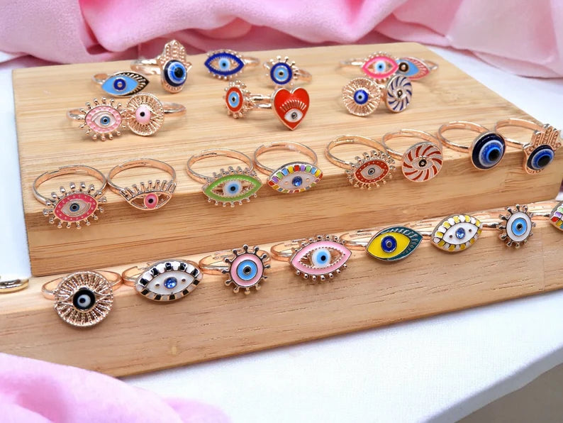 LOT de 2 Bagues Réglables pour Enfants - Oeil - Mauvais Oeil