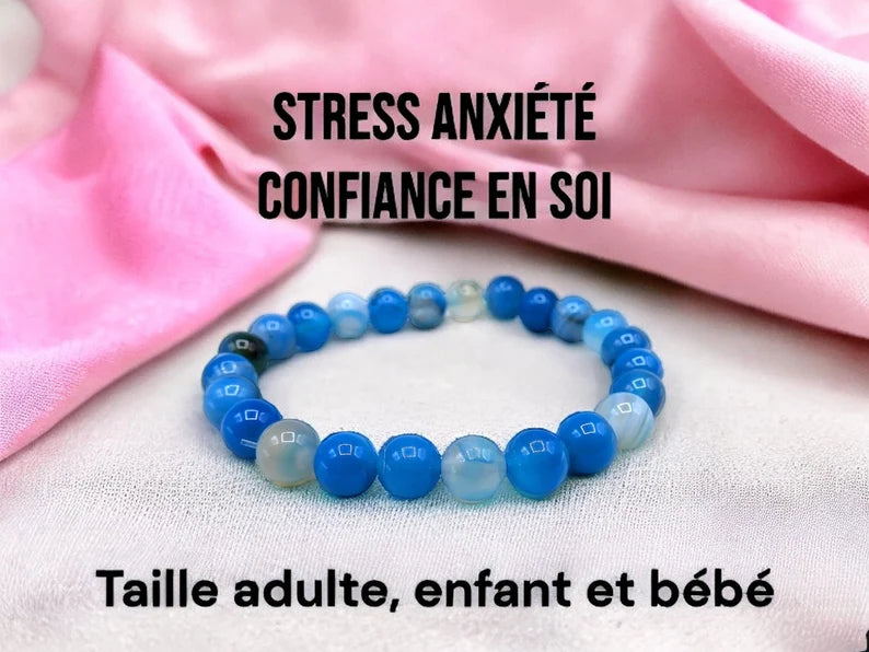 Bracelet Pierre Naturelle - Agate Bleue - Stress Anxiété Confiance en Soi