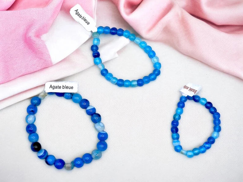 Bracelet Pierre Naturelle - Agate Bleue - Stress Anxiété Confiance en Soi