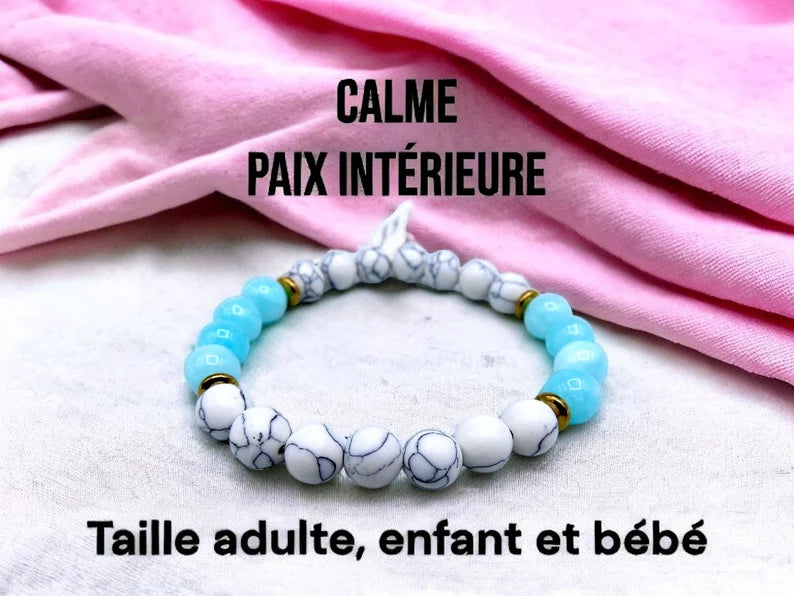 Bracelet Pierre Naturelle - Aquamarine Howlite - Calme Paix Intérieure