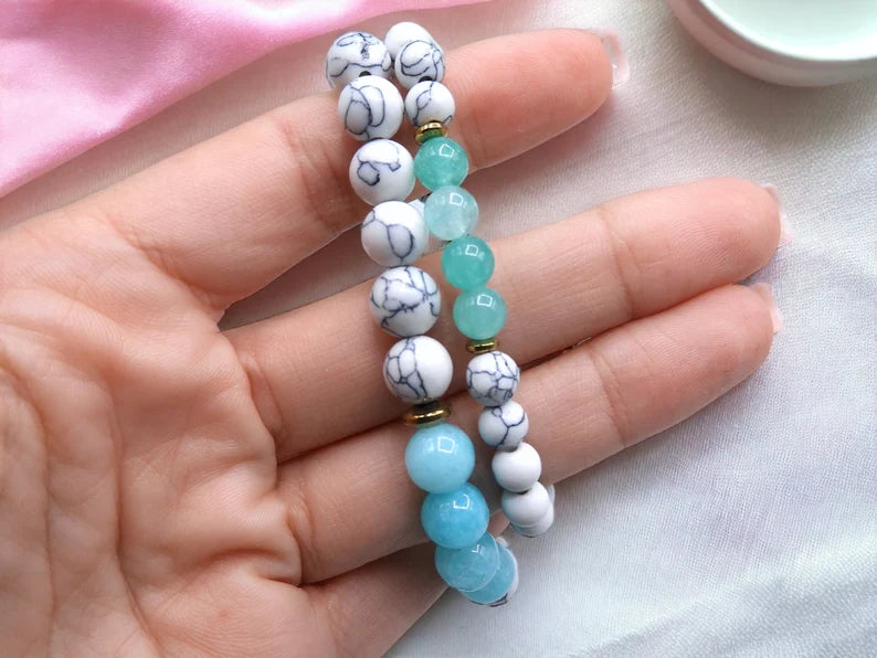 Bracelet Pierre Naturelle - Aquamarine Howlite - Calme Paix Intérieure