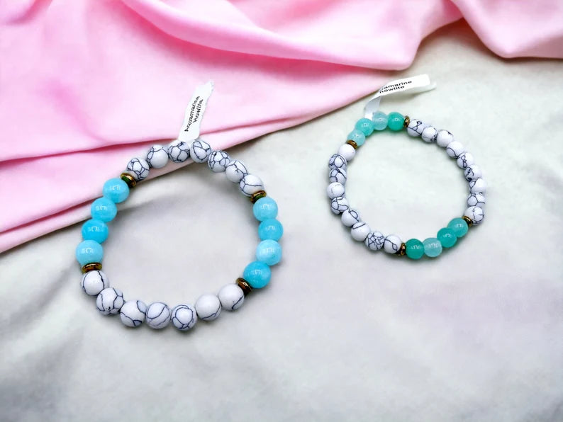 Bracelet Pierre Naturelle - Aquamarine Howlite - Calme Paix Intérieure