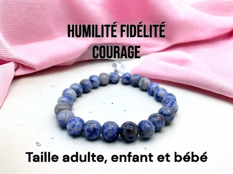 Bracelet Pierre Naturelle - Sodalite - Humilité Fidélité Courage