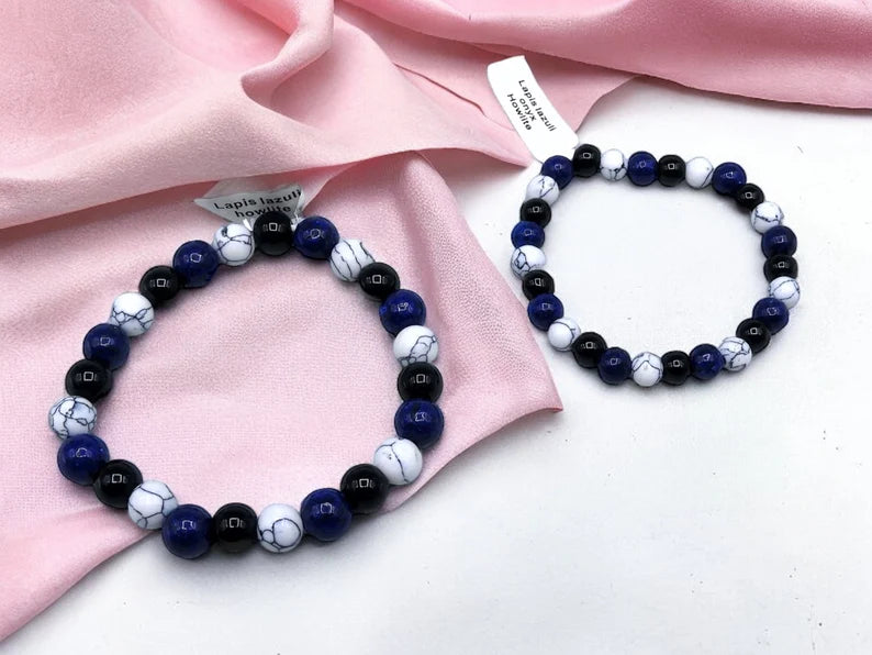 Bracelet Pierre Naturelle - Lapis Lazuli Howlite - Stimule Intellectuel Créativité Imagination