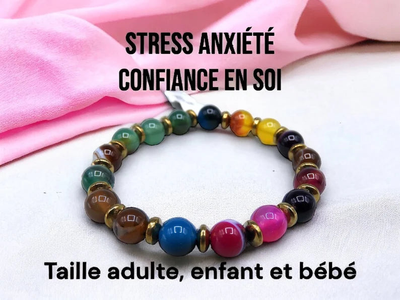 Bracelet Pierre Naturelle - Agate Multicouleur - Stress Anxiété Confiance en Soi