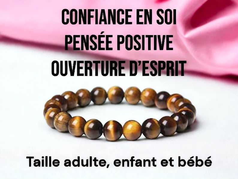 Bracelet Pierre Naturelle - Oeil du tigre - Confiance en soi Pensée Positive Ouverture d'esprit