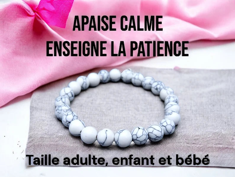 Bracelet Pierre Naturelle - Howlite - Apaise Calme Enseigne la Patience