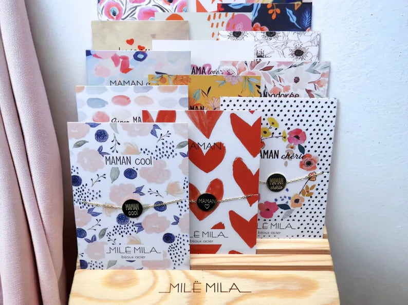 Bracelet Message avec Carte - Acier Inoxydable - Maman Amour Adoré Cool Chérie - Doré