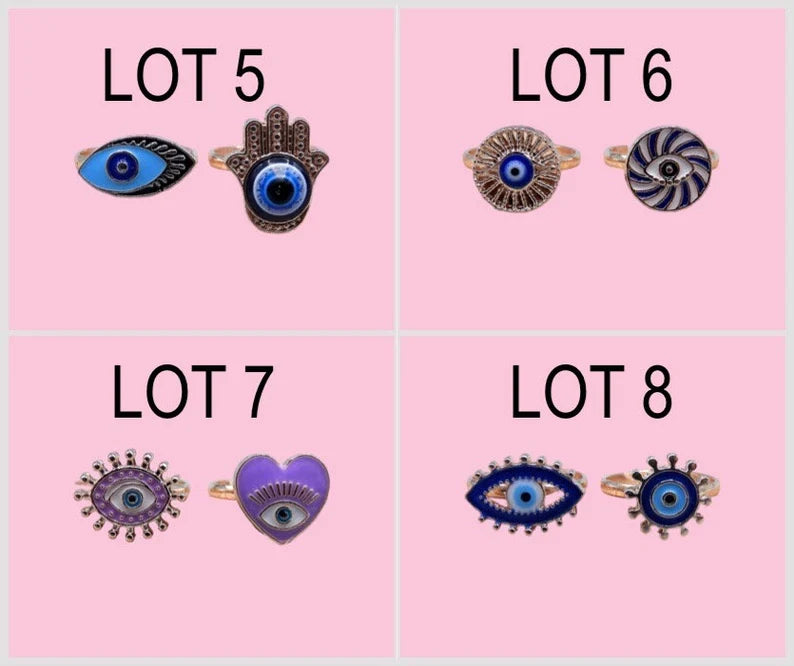 LOT de 2 Bagues Réglables pour Enfants - Oeil - Mauvais Oeil