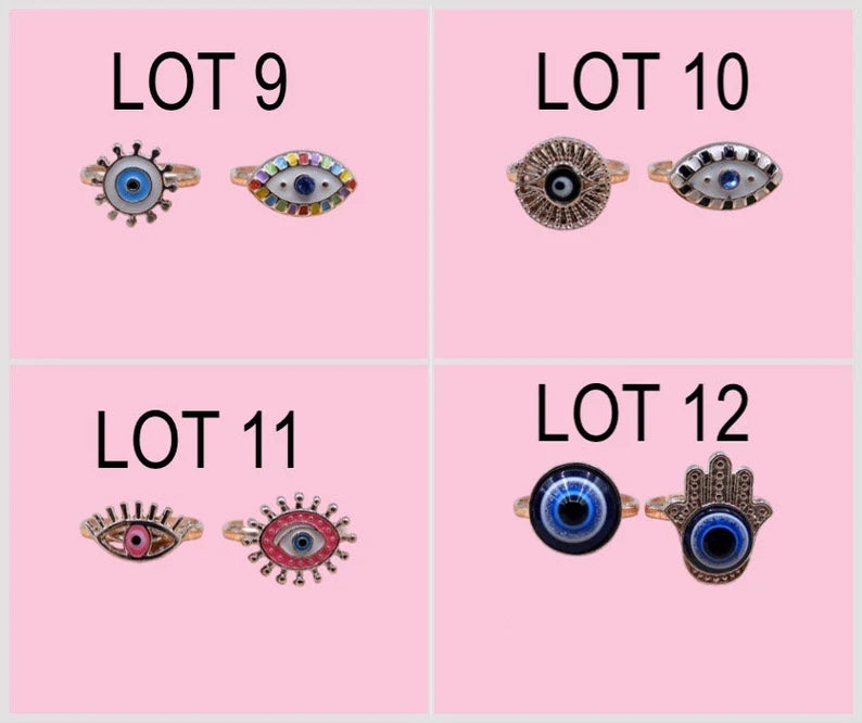 LOT de 2 Bagues Réglables pour Enfants - Oeil - Mauvais Oeil