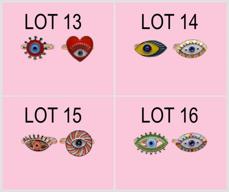 LOT de 2 Bagues Réglables pour Enfants - Oeil - Mauvais Oeil