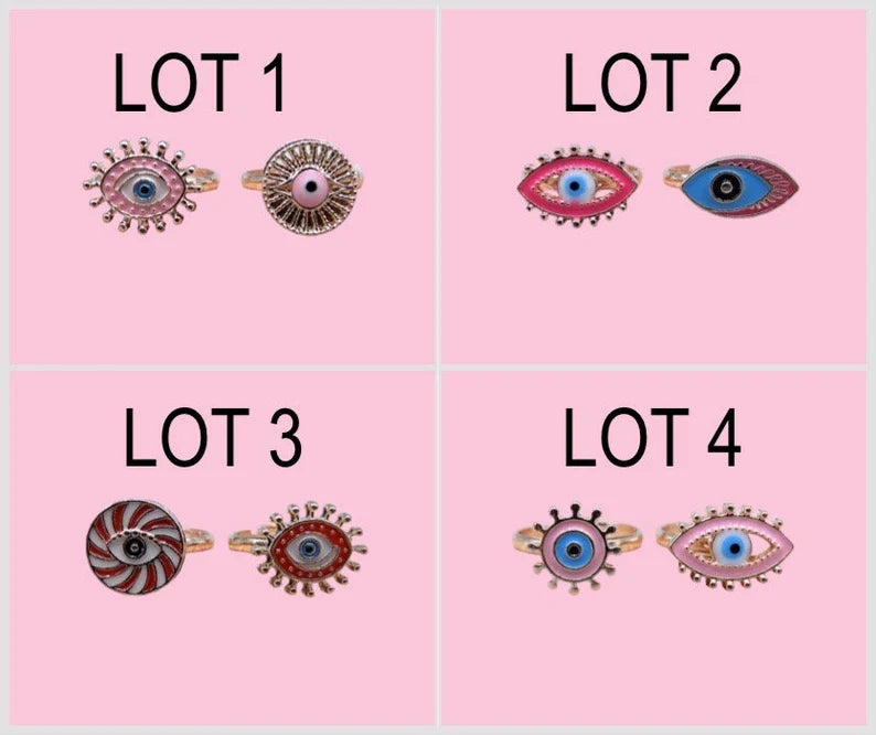 LOT de 2 Bagues Réglables pour Enfants - Oeil - Mauvais Oeil