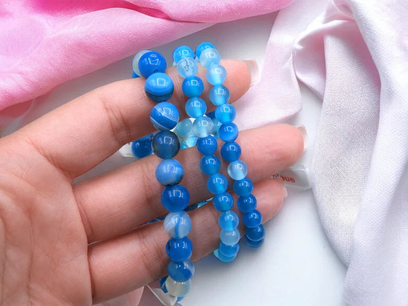 Bracelet Pierre Naturelle - Agate Bleue - Stress Anxiété Confiance en Soi
