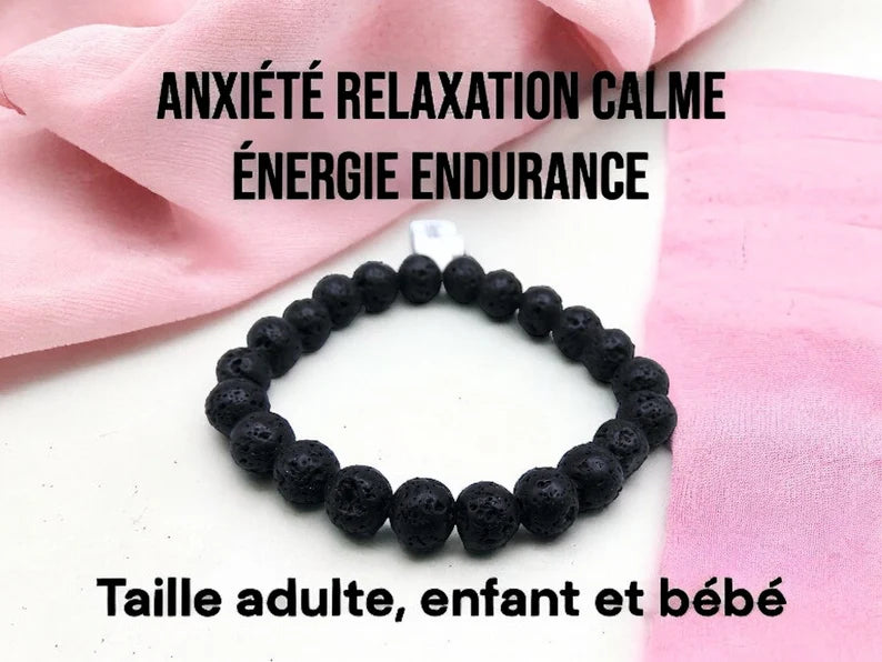 Bracelet Pierre Naturelle - Pierre Lave - Anxiété Relaxation Calme Energie Endurance