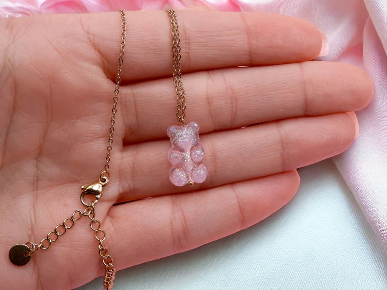 Collier Ourson Bonbon Translucide - Acier Inoxydable Doré