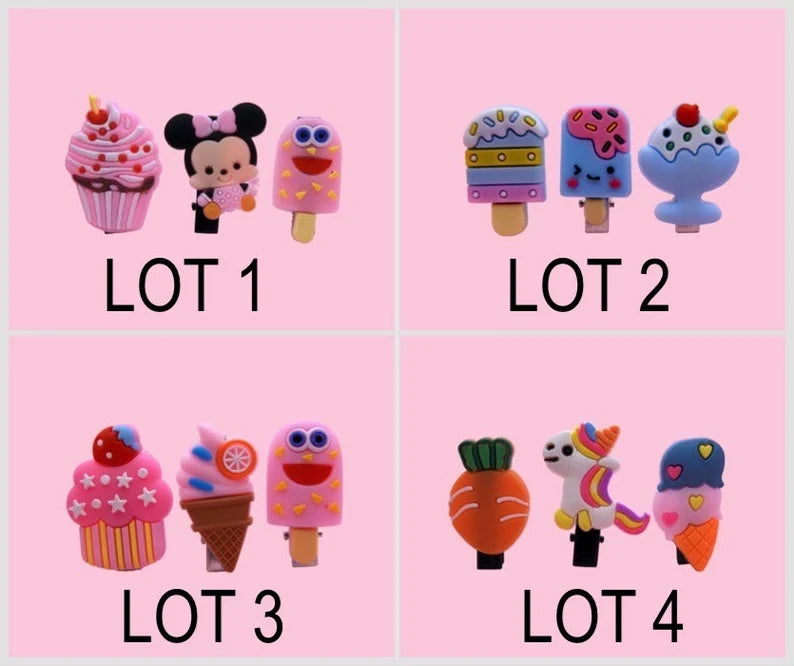 ENFANT - LOT de 3 Barrettes Pinces à Cheveux SILICONE - Personnage Dessin Animé - Licorne