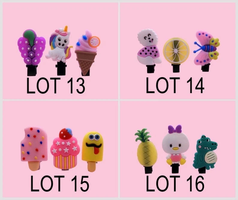 ENFANT - LOT de 3 Barrettes Pinces à Cheveux SILICONE - Personnage Dessin Animé - Licorne