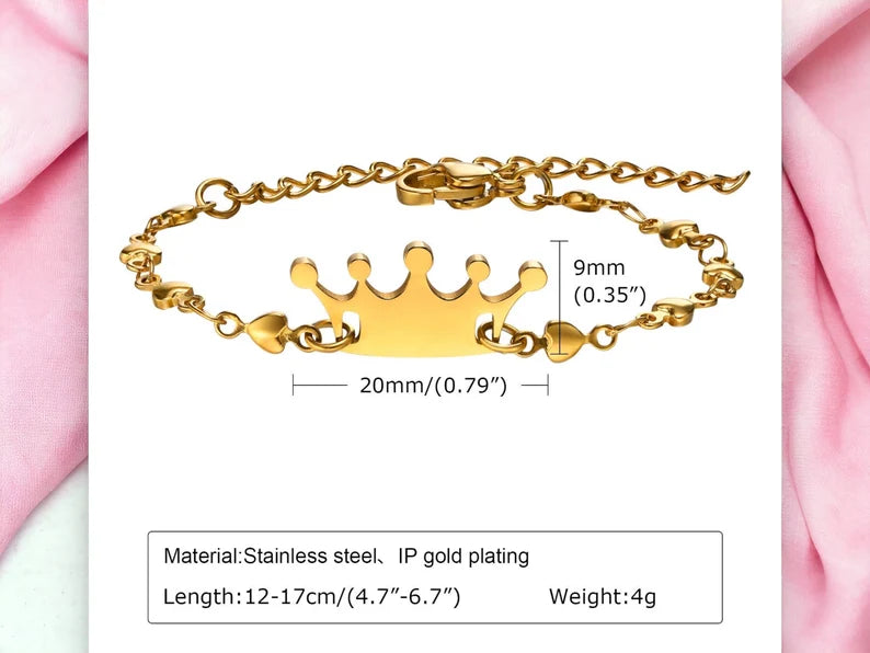 Bracelet Couronne pour Bébé ou Enfants - Acier Inoxydable - Prince Princesse - Mignon