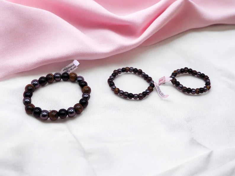 Bracelet Pierre Naturelle - Oeil du tigre Hématite Onyx - Confiance en soi Pensée Positive Ouverture d'esprit