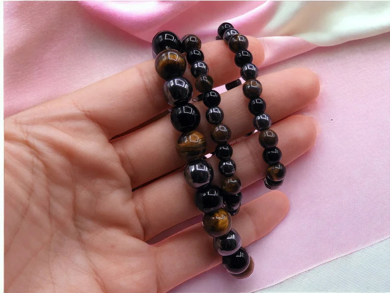 Bracelet Pierre Naturelle - Oeil du tigre Hématite Onyx - Confiance en soi Pensée Positive Ouverture d'esprit