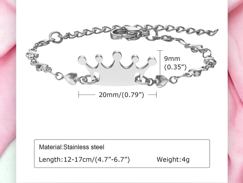 Bracelet Couronne pour Bébé ou Enfants - Acier Inoxydable - Prince Princesse - Mignon
