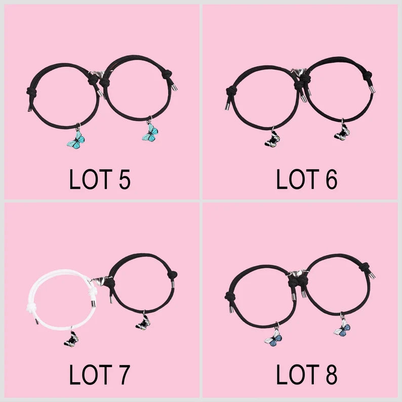 Lot de 2 Bracelets D'amitié Cordon Réglable - Papillons - BFF - Best Friends Forever - Amitié - Pendentif Aimanté Coeur