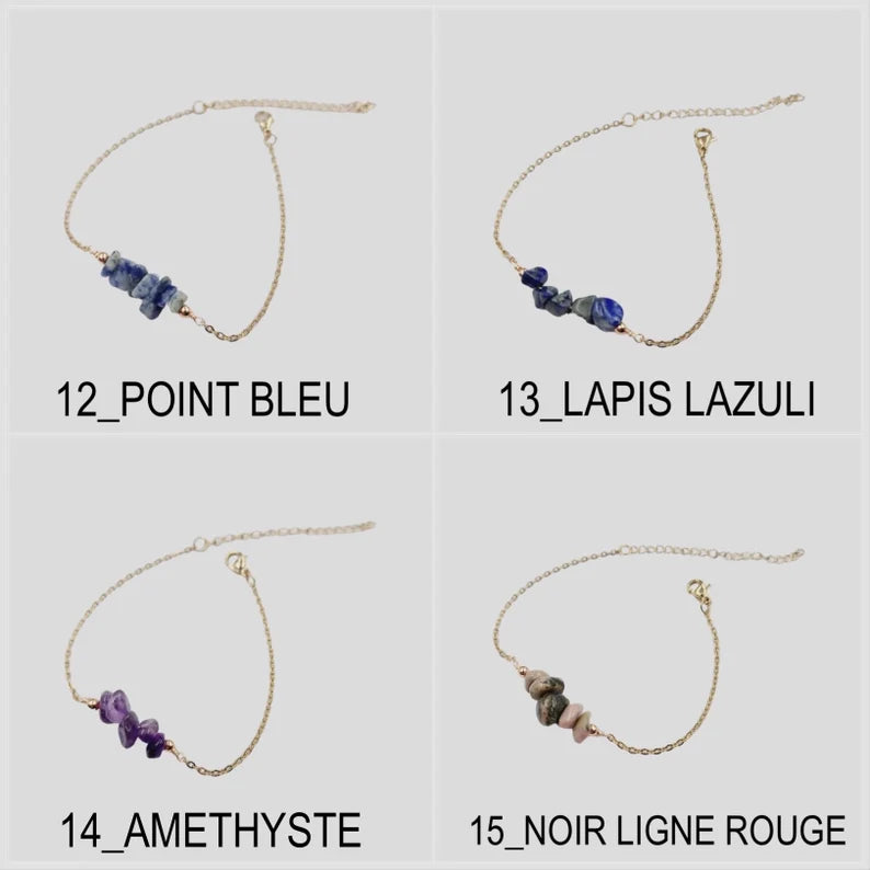 Bracelet Pierre Naturelle - Bracelet Maillons - Lapis Lazuli Oeil tigre Améthyste Citrine Quartz Opale Rose Bleu Agate