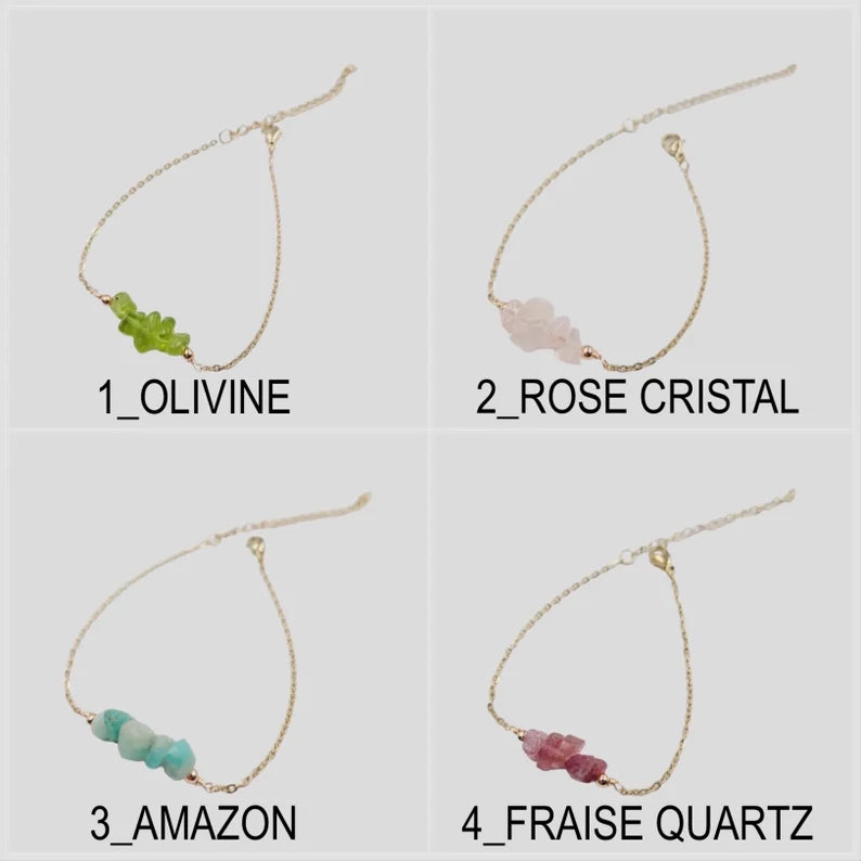 Bracelet Pierre Naturelle - Bracelet Maillons - Lapis Lazuli Oeil tigre Améthyste Citrine Quartz Opale Rose Bleu Agate