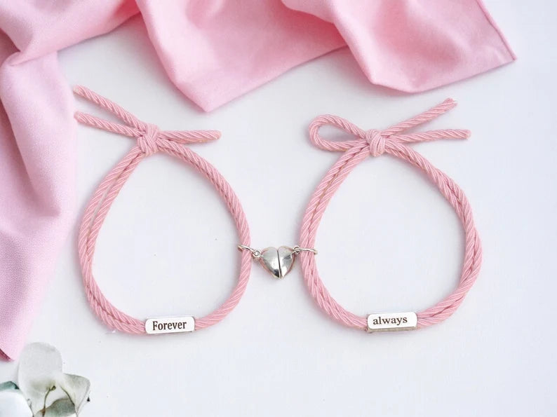 CHILD - Set of 2 Forever Always Elastic Friendship Cord Bracelets - BFF Best Friends Forever - Fantasy - Magnetic Pendant