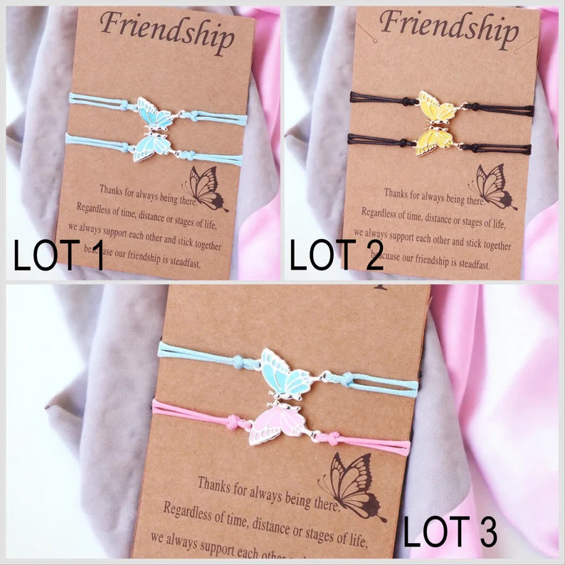 CHILD - Set of 2 Adjustable Butterfly Friendship Cord Bracelets - BFF Best Friends Forever - Fantasy - Pendant