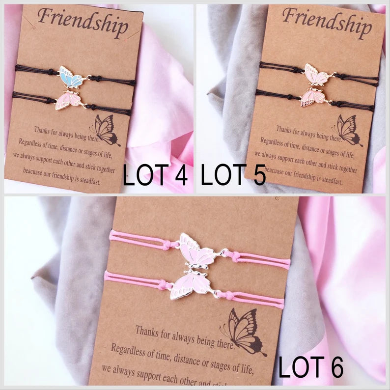 CHILD - Set of 2 Adjustable Butterfly Friendship Cord Bracelets - BFF Best Friends Forever - Fantasy - Pendant