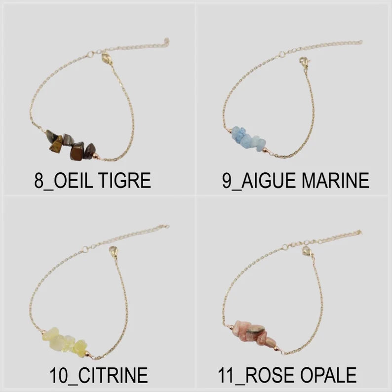 Bracelet Pierre Naturelle - Bracelet Maillons - Lapis Lazuli Oeil tigre Améthyste Citrine Quartz Opale Rose Bleu Agate