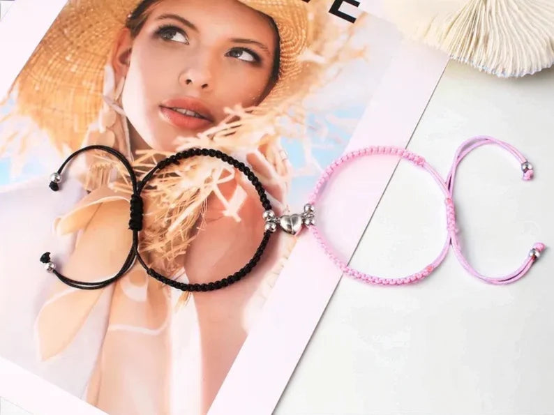 Lot de 2 Bracelets D'amitié Cordon Tressé Réglable avec Carte -  Coeur Aimanté - BFF - Best Friends Forever - Amoureux Couple Amitié