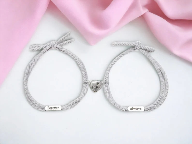 CHILD - Set of 2 Forever Always Elastic Friendship Cord Bracelets - BFF Best Friends Forever - Fantasy - Magnetic Pendant