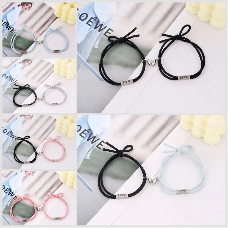 Lot de 2 Bracelets D'amitié Cordon Elastique - BFF - Cœur - Best Friends Forever - Amitié - Pendentif Aimanté Coeur