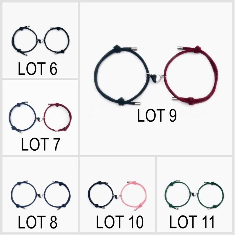 Set mit 2 verstellbaren Freundschaftsarmbändern aus Kordel, beste Freunde – BFF, beste Freunde – ausgefallen – magnetischer Herzanhänger – Verliebte – Paar