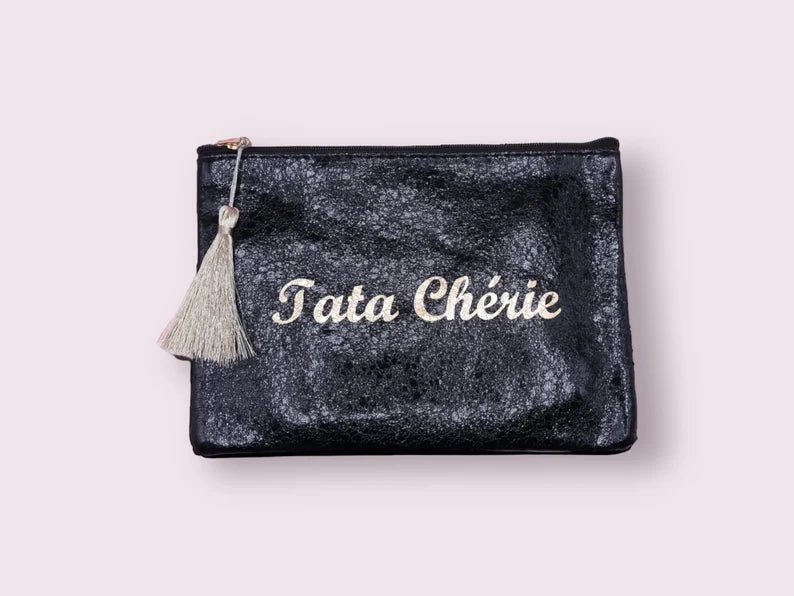 Pochette Trousse - Tata chérie - Faux Cuir - Cadeau Naissance