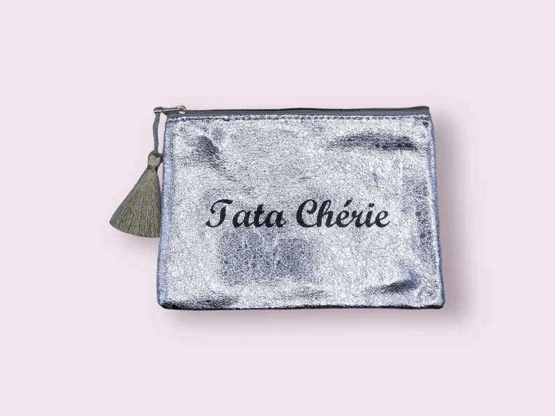 Pochette Trousse - Tata chérie - Faux Cuir - Cadeau Naissance