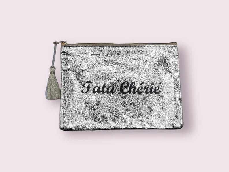 Pochette Trousse - Tata chérie - Faux Cuir - Cadeau Naissance