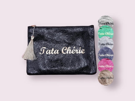 Pochette Trousse - Tata chérie - Faux Cuir - Cadeau Naissance