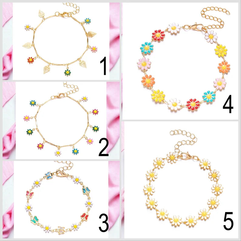 Bracelets Adultes Fleurs Marguerites - Mignon - Alliage Plaqué Or