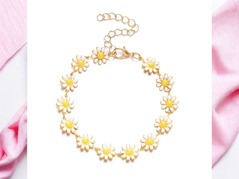 Bracelets Adultes Fleurs Marguerites - Mignon - Alliage Plaqué Or